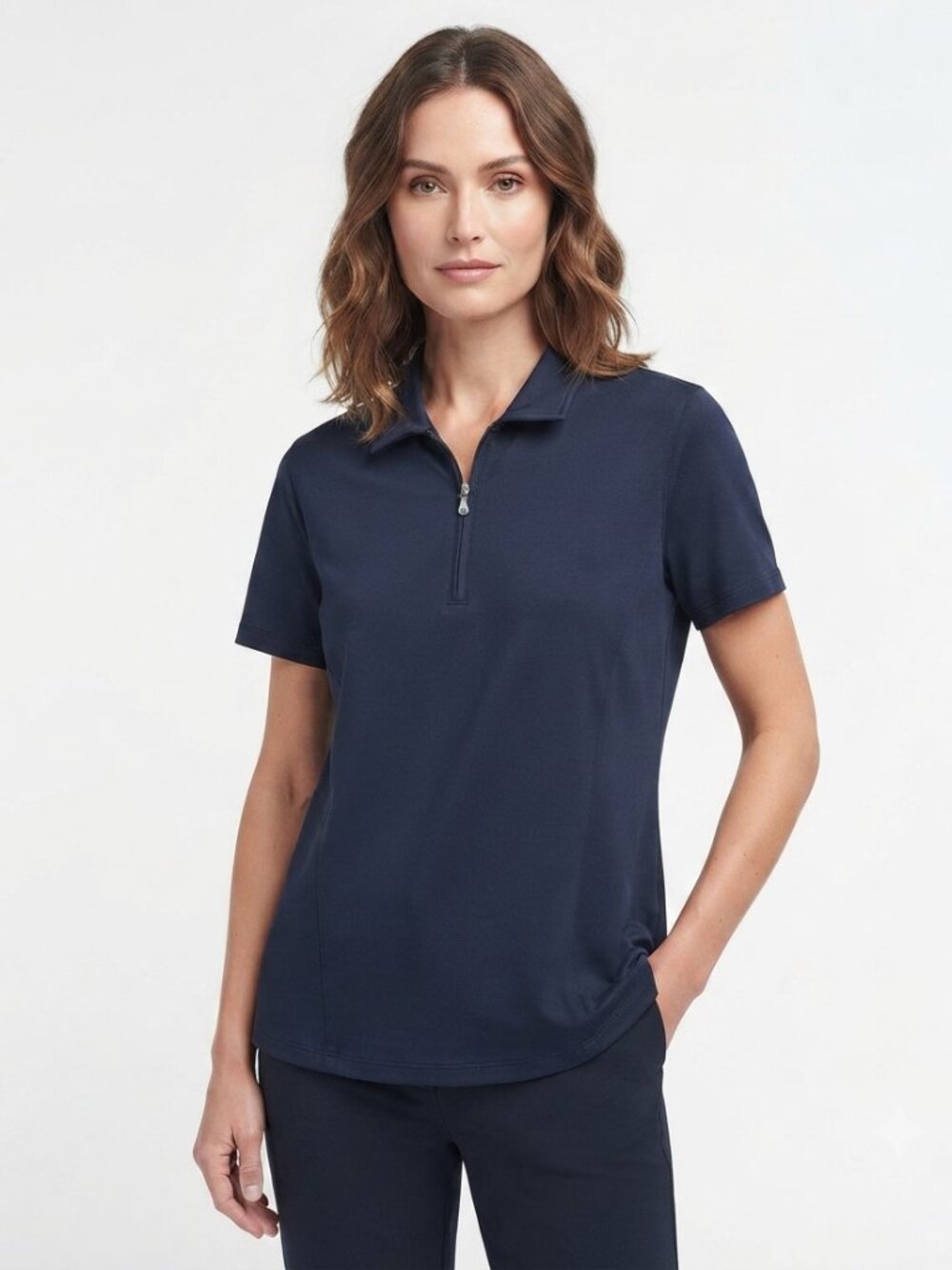 VUARNET SPORT WOMEN'S NAVY NYLON TACTEL QUARTER ZIP POLO T-SHIRT - XL